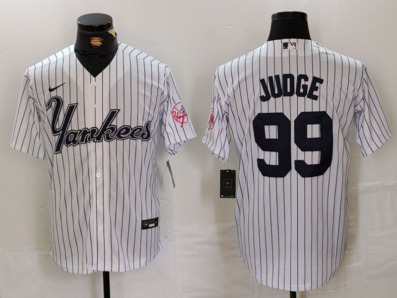 Men New York Yankees 99 Judge White stripe Three generations of joint names Nike 2024 MLB Jersey style 1